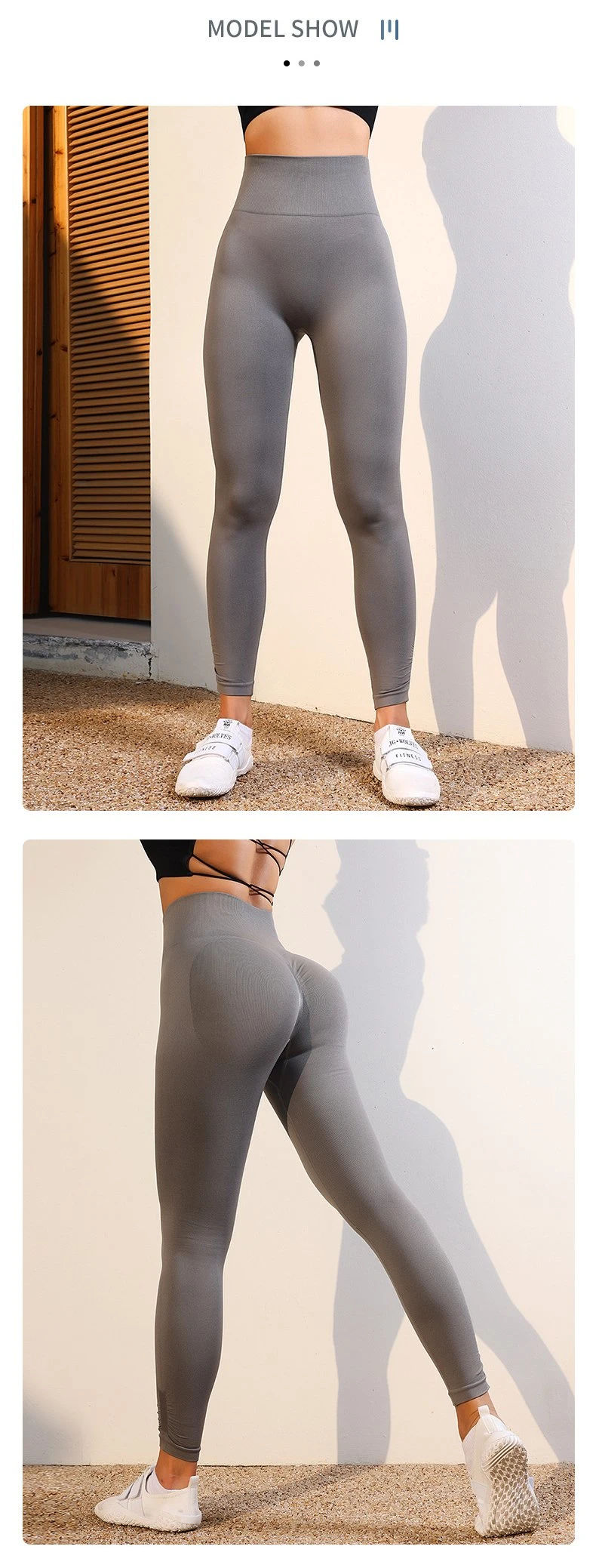 High Waisted Gym Tights Scrunch Butt Yoga Pants Womens Ribbed Seamless Leggings