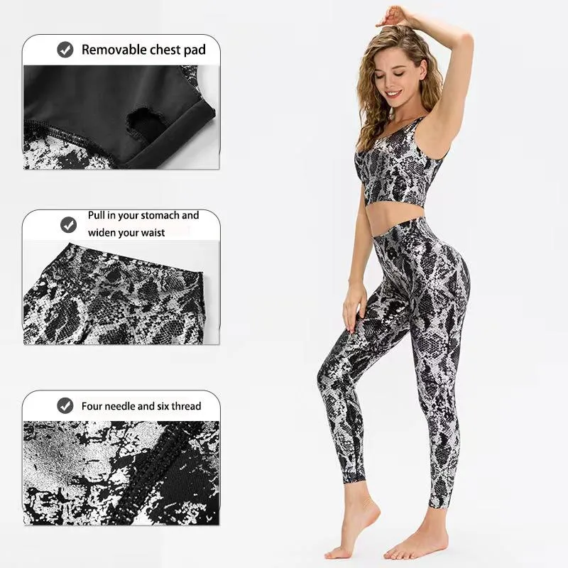 Workout Clothes for Women Fitness Yoga Set Seamless Snake Print Sportswear